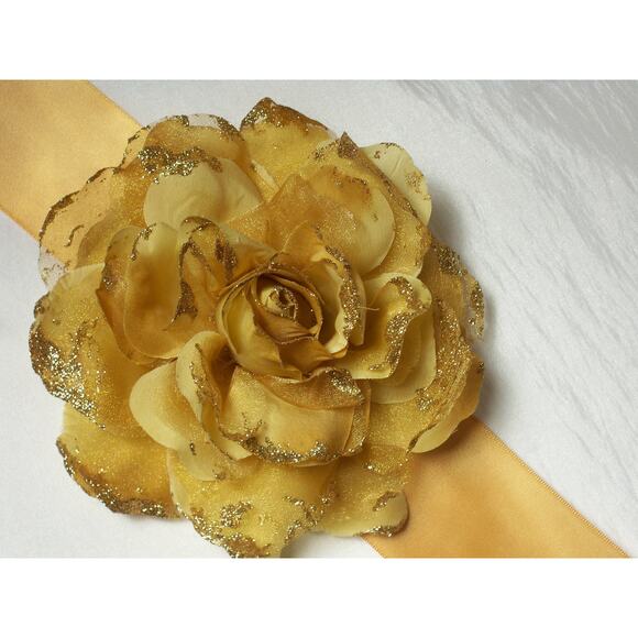 Gold Detachable 5" Floral Bridal Belt Sash Wedding Formal Bridal Party Belt - Picture 2 of 4